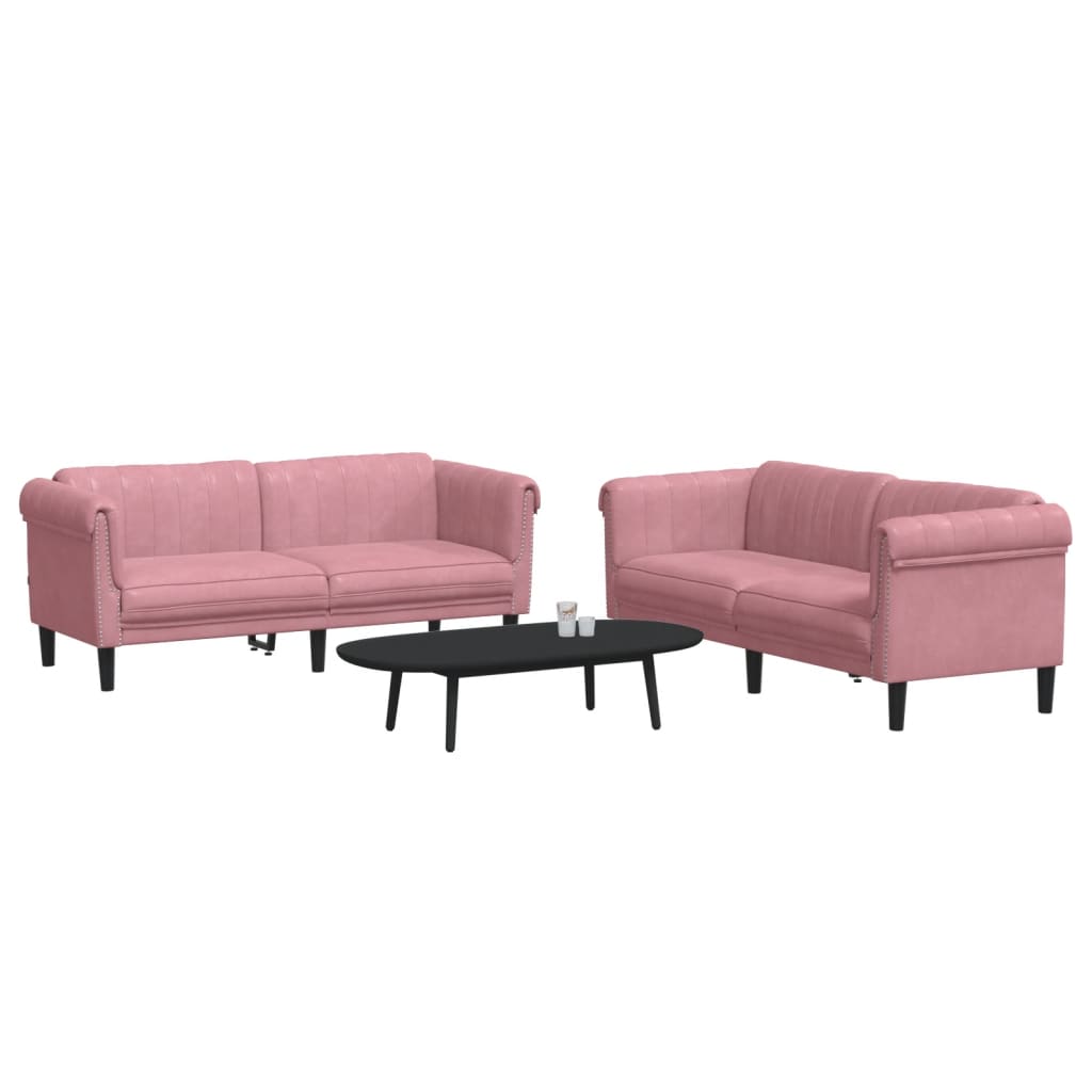 2-piece sofa set pink velvet