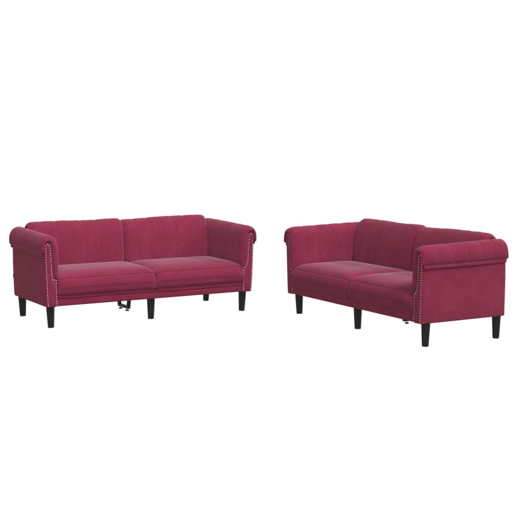 2 pcs. Sofa set wine red velvet