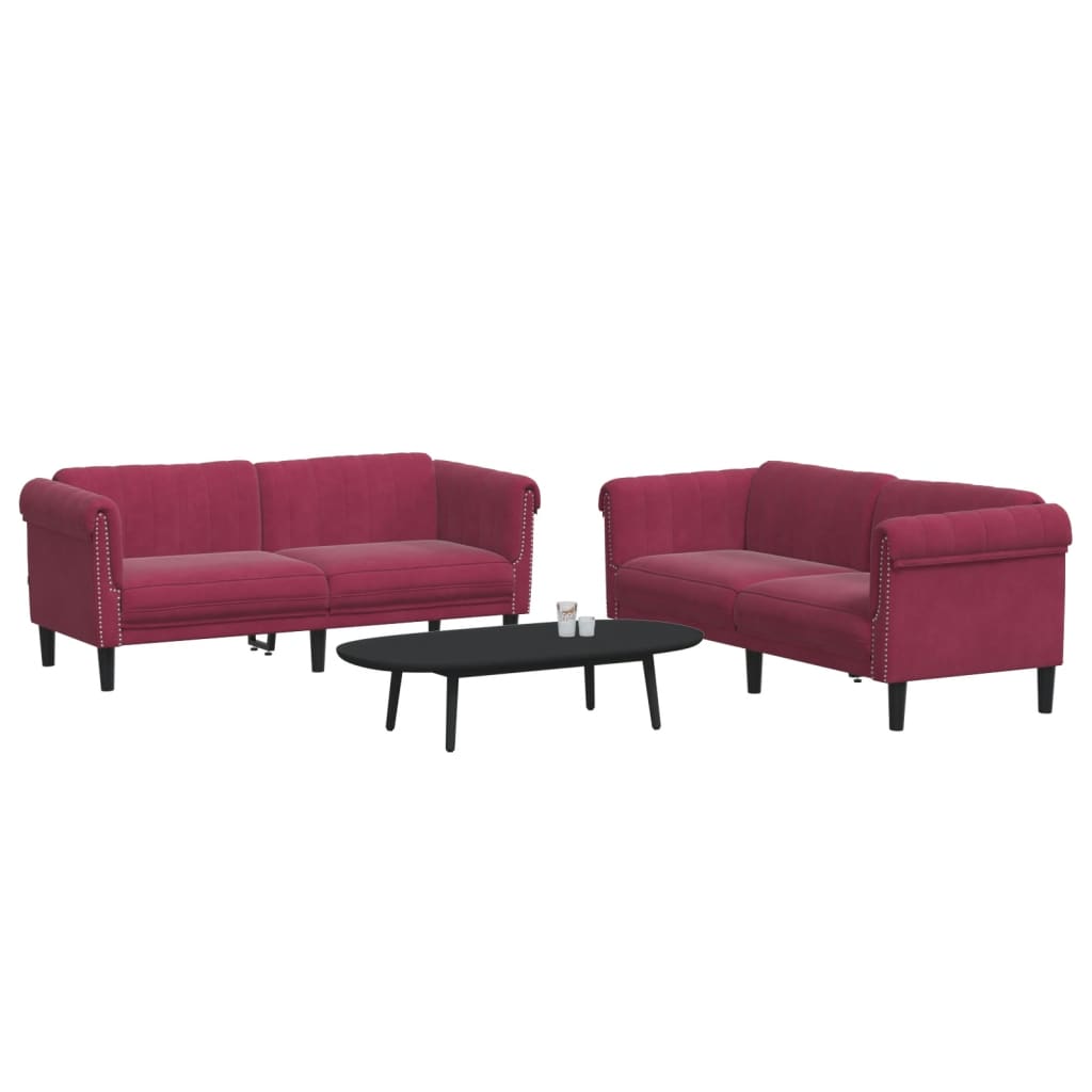 2 pcs. Sofa set wine red velvet