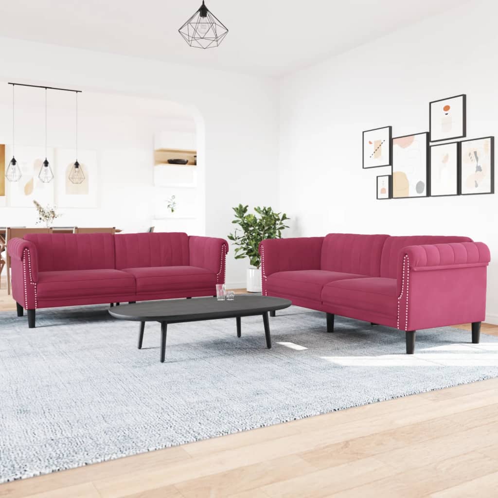 2 pcs. Sofa set wine red velvet