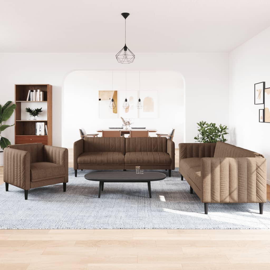 Ensemble de canapé 3 pièces en tissu marron