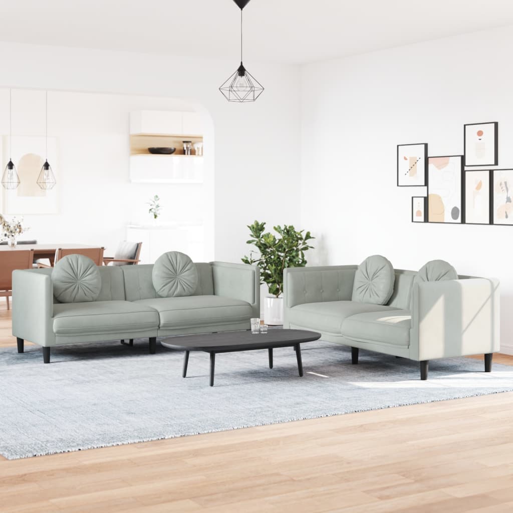 2-piece sofa set with cushions light grey velvet
