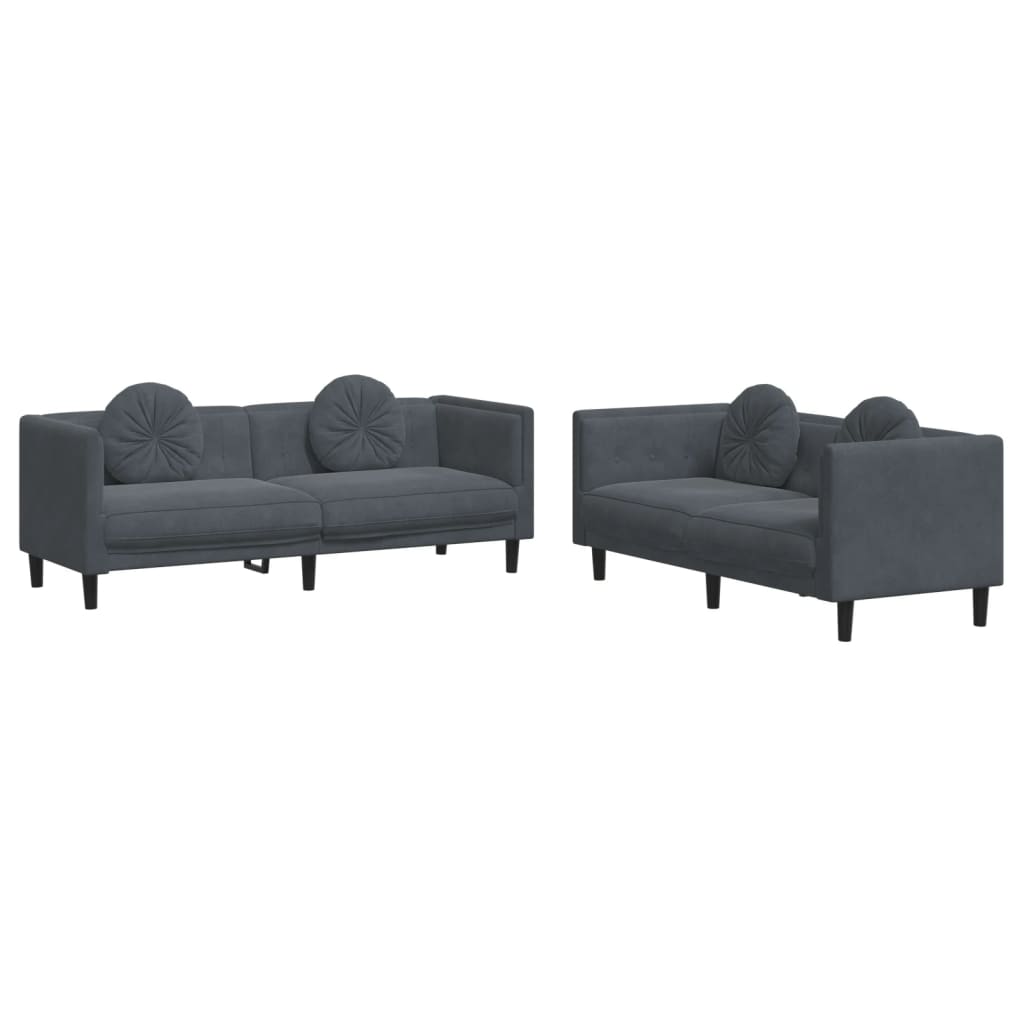 2-piece sofa set with cushions dark grey velvet