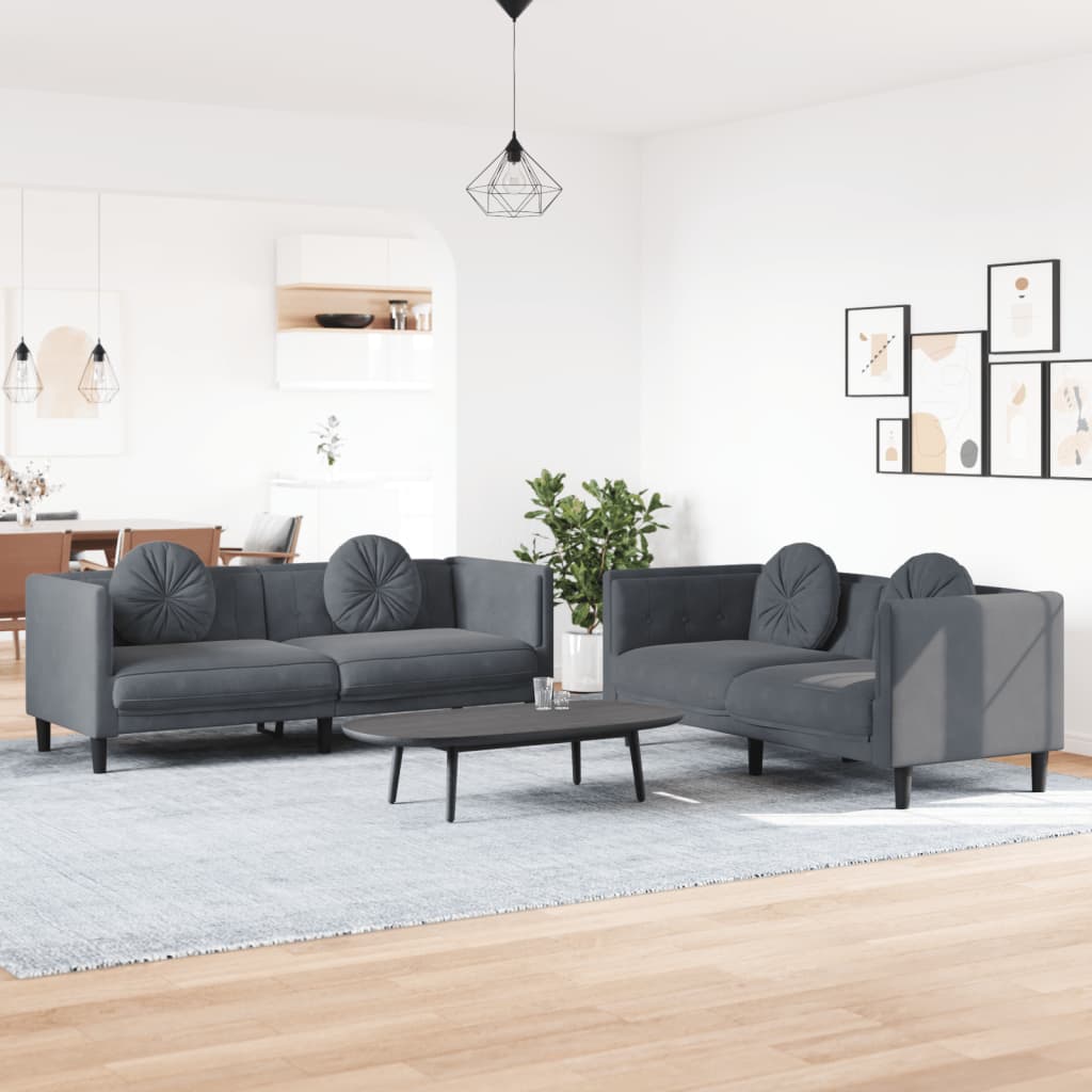 2-piece sofa set with cushions dark grey velvet
