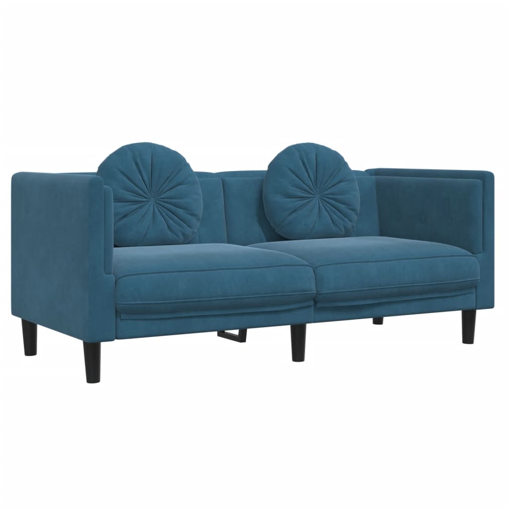 Ensemble de canapé 2 pièces avec coussins en velours bleu