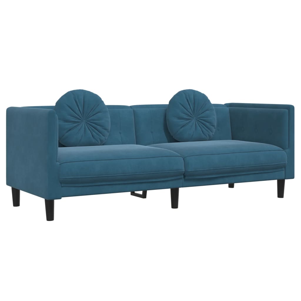 Ensemble de canapé 2 pièces avec coussins en velours bleu