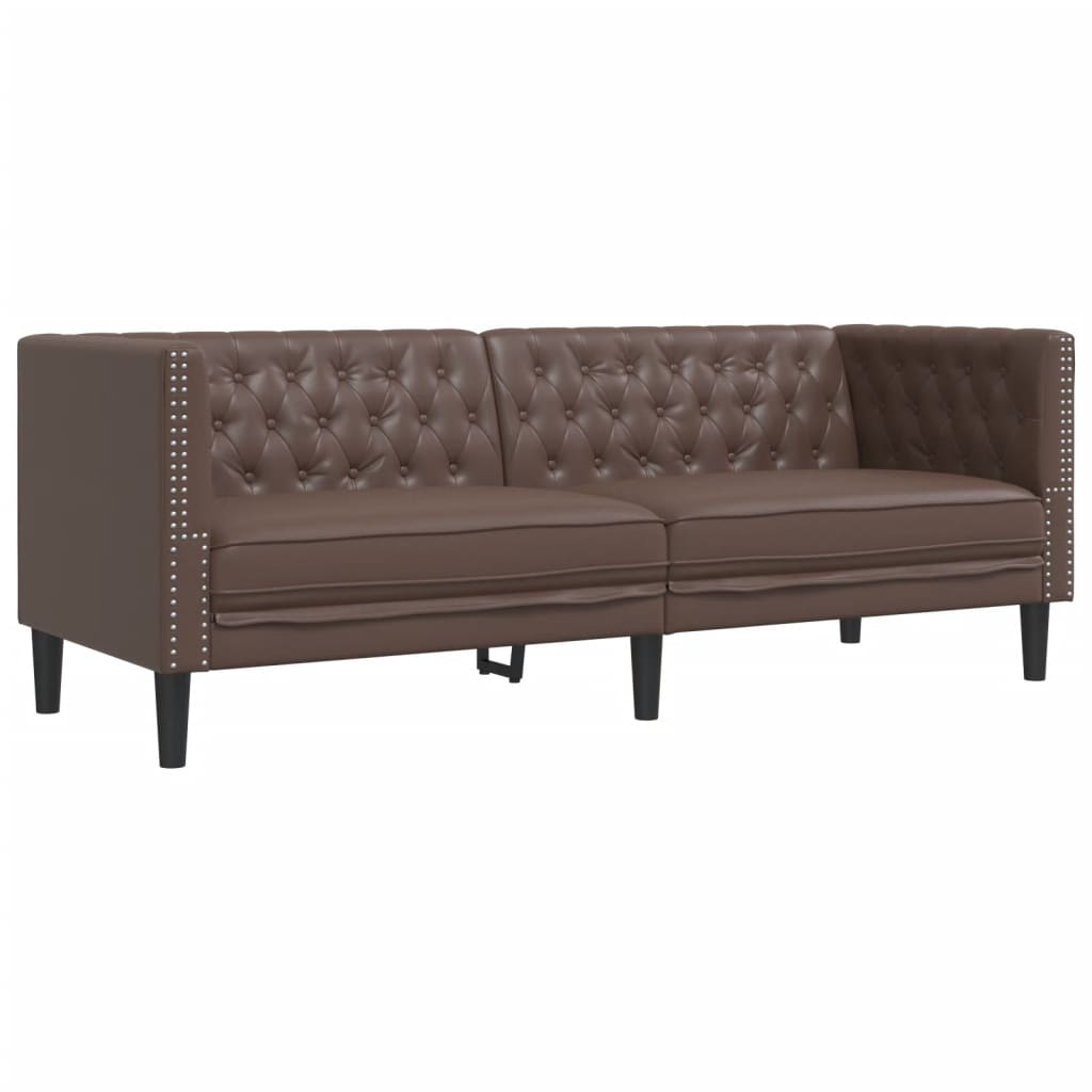 3-tlg. Chesterfield-Sofa-Set Braun Kunstleder
