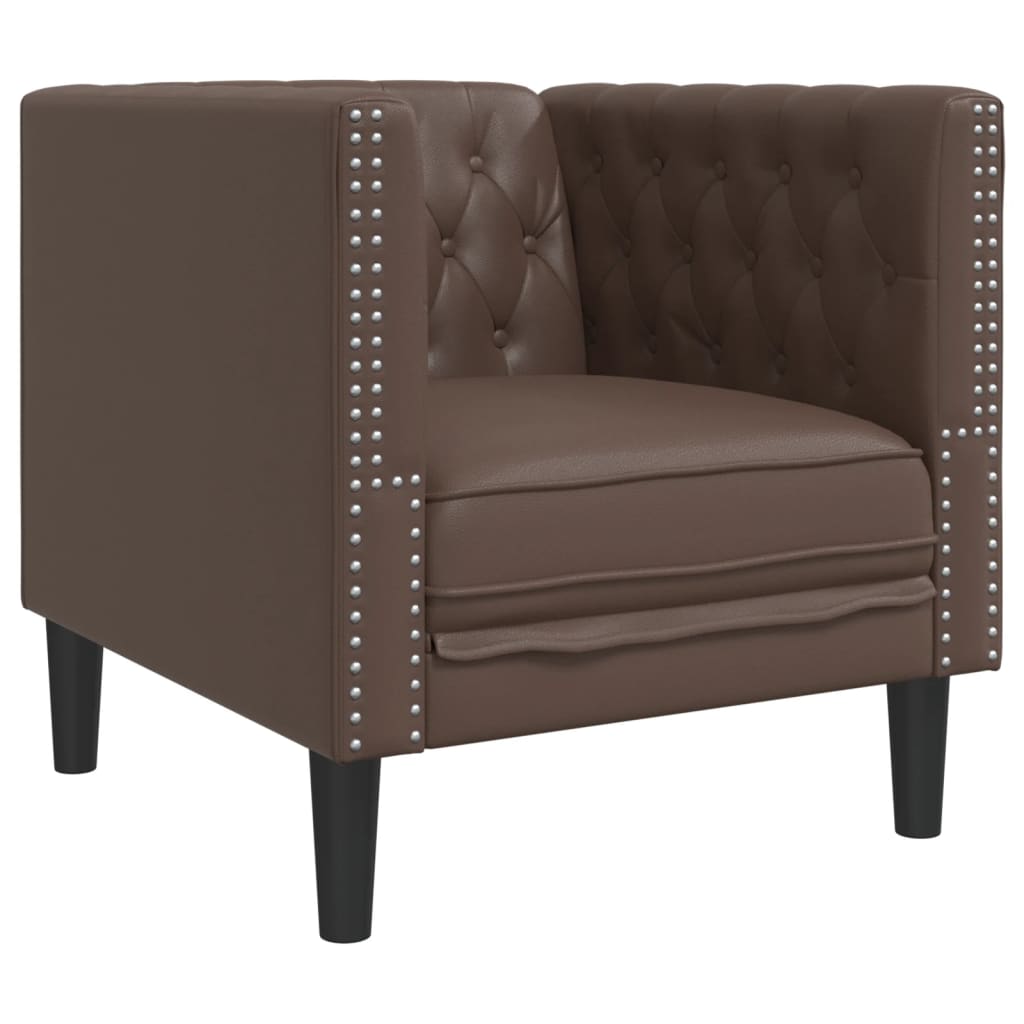 3-tlg. Chesterfield-Sofa-Set Braun Kunstleder