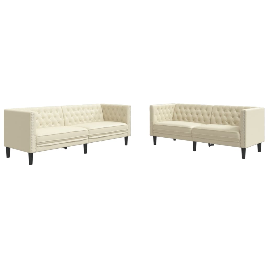Ensemble de canapés Chesterfield 2 pièces en similicuir crème