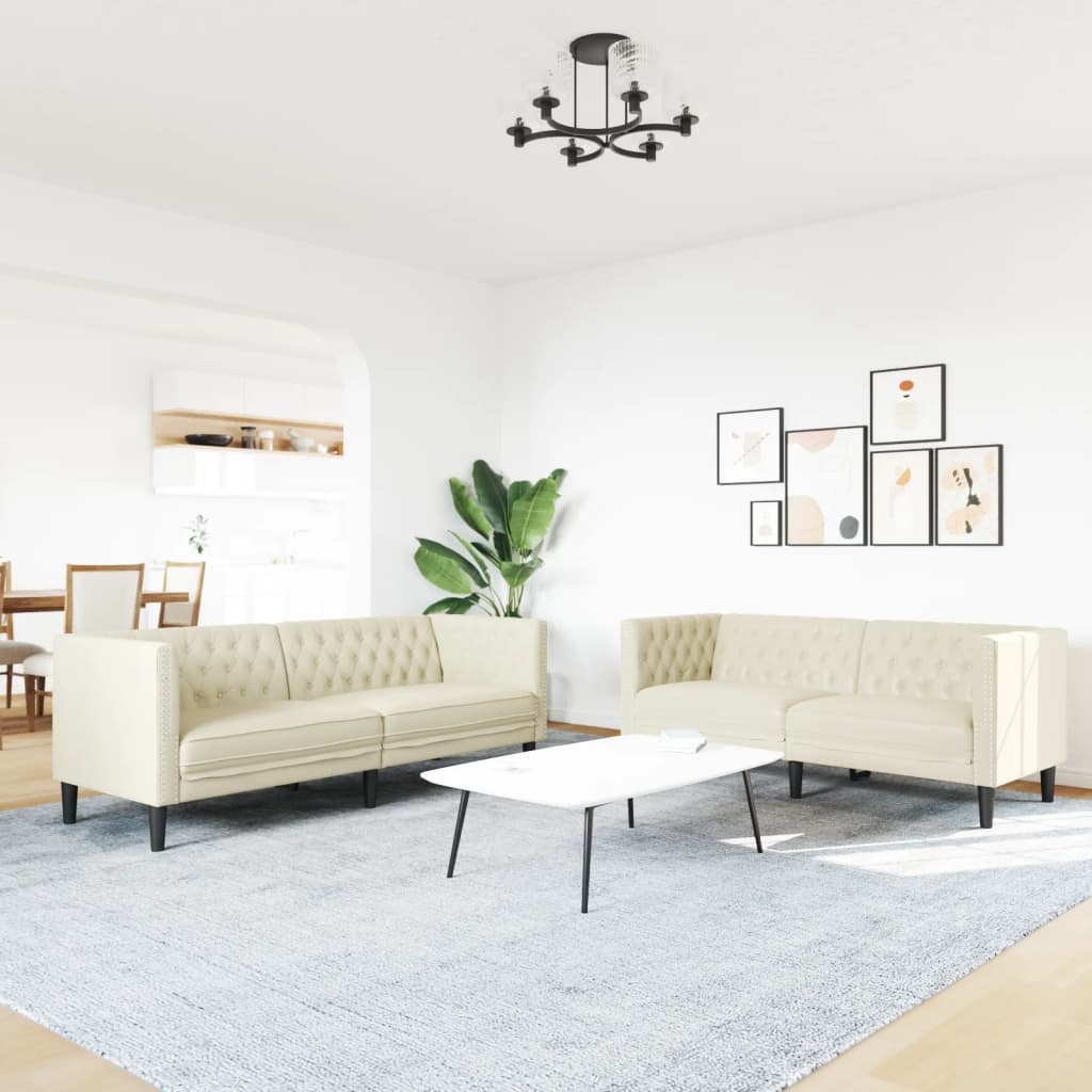 Ensemble de canapés Chesterfield 2 pièces en similicuir crème