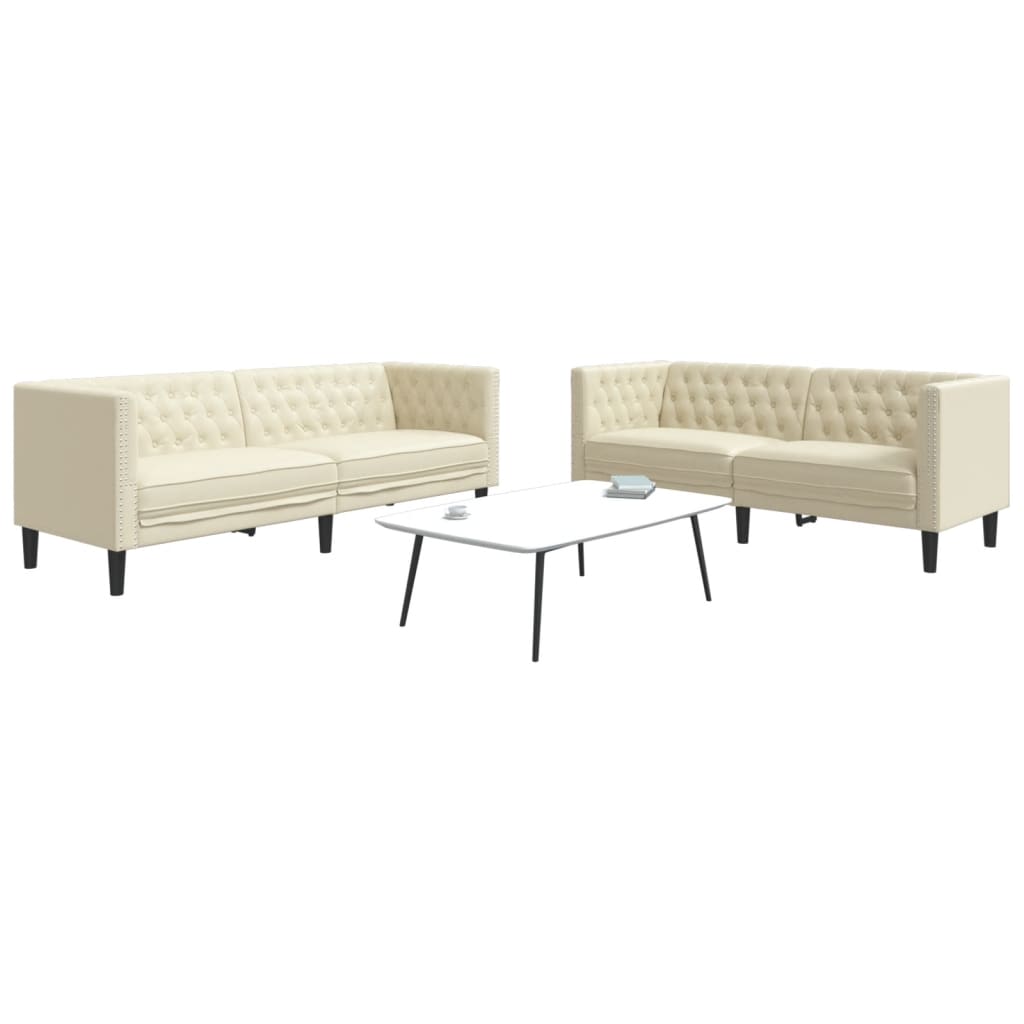 Ensemble de canapés Chesterfield 2 pièces en similicuir crème