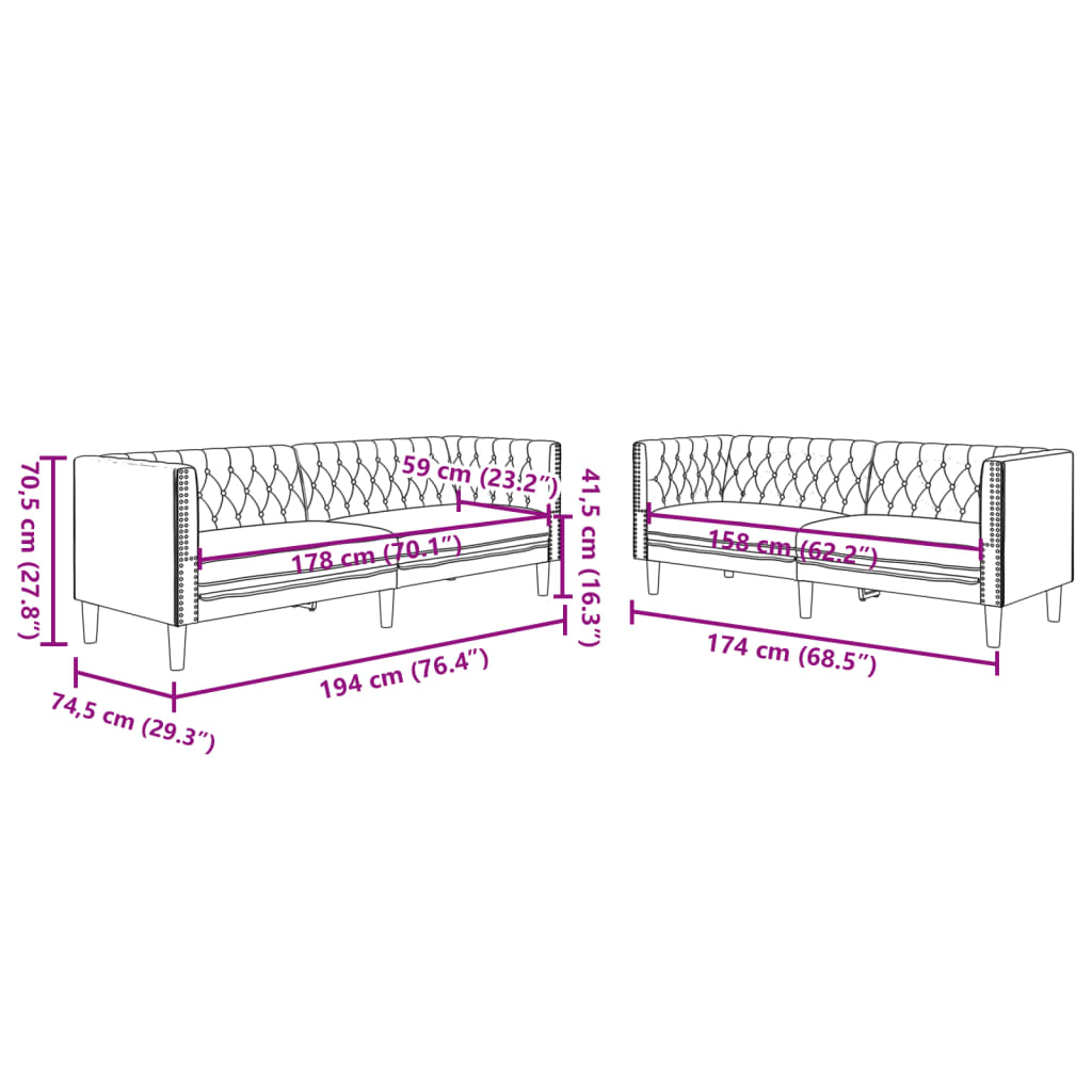 2-tlg. Chesterfield-Sofa-Set Braun Kunstleder