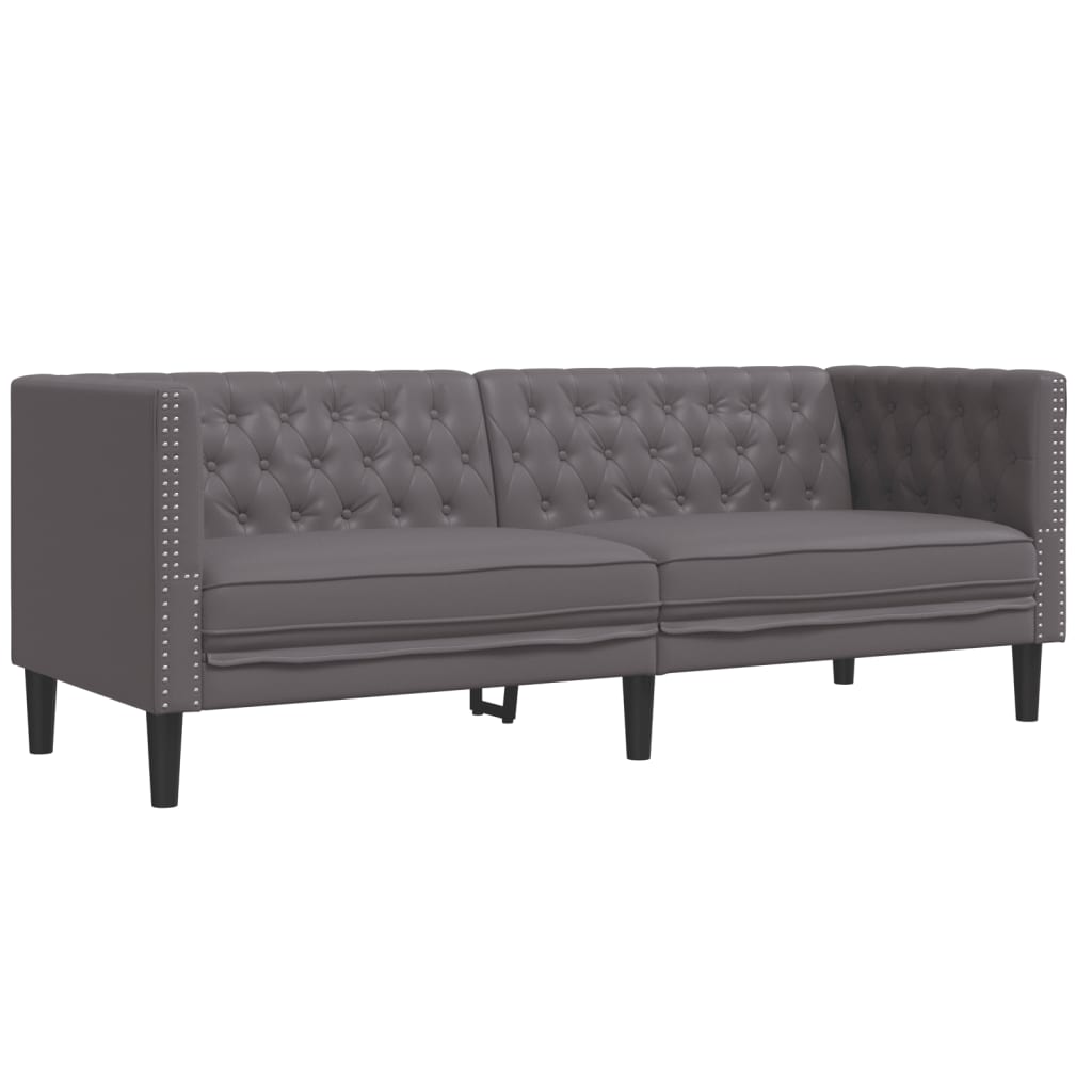 2-tlg. Chesterfield-Sofa-Set Grau Kunstleder