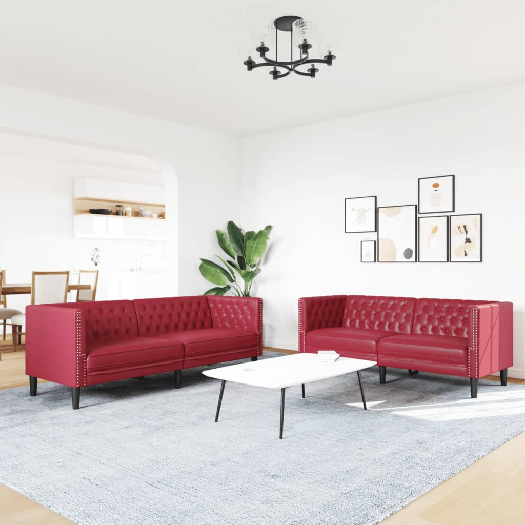 2-tlg. Chesterfield-Sofa-Set Weinrot Kunstleder