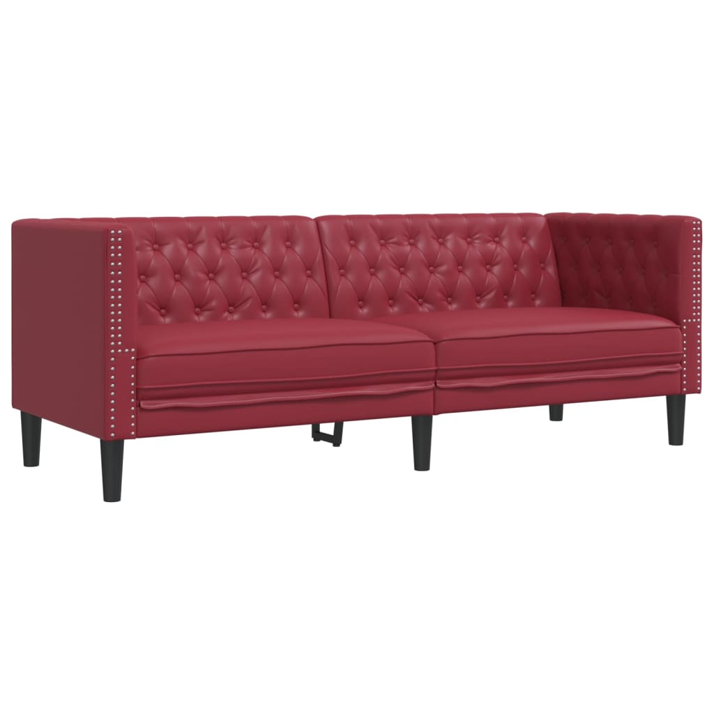 2-tlg. Chesterfield-Sofa-Set Weinrot Kunstleder