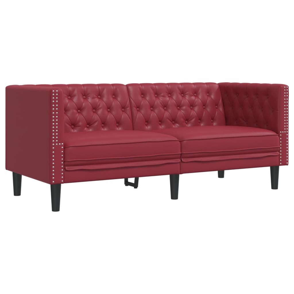 2-tlg. Chesterfield-Sofa-Set Weinrot Kunstleder