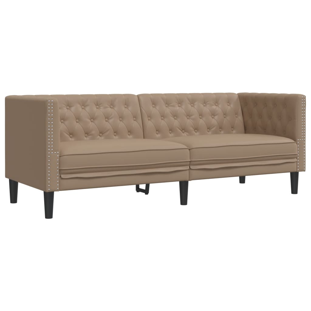 2-tlg. Chesterfield-Sofa-Set Cappuccino Kunstleder
