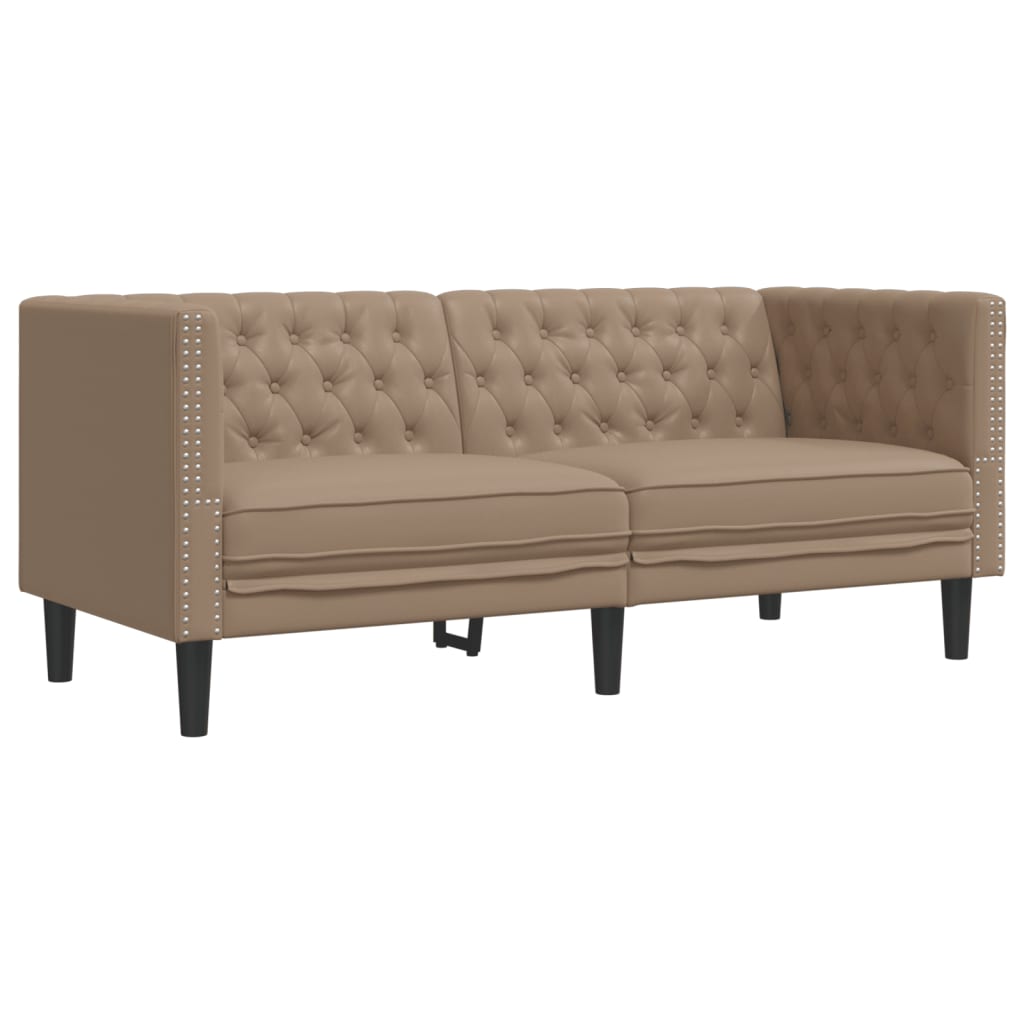 2-tlg. Chesterfield-Sofa-Set Cappuccino Kunstleder