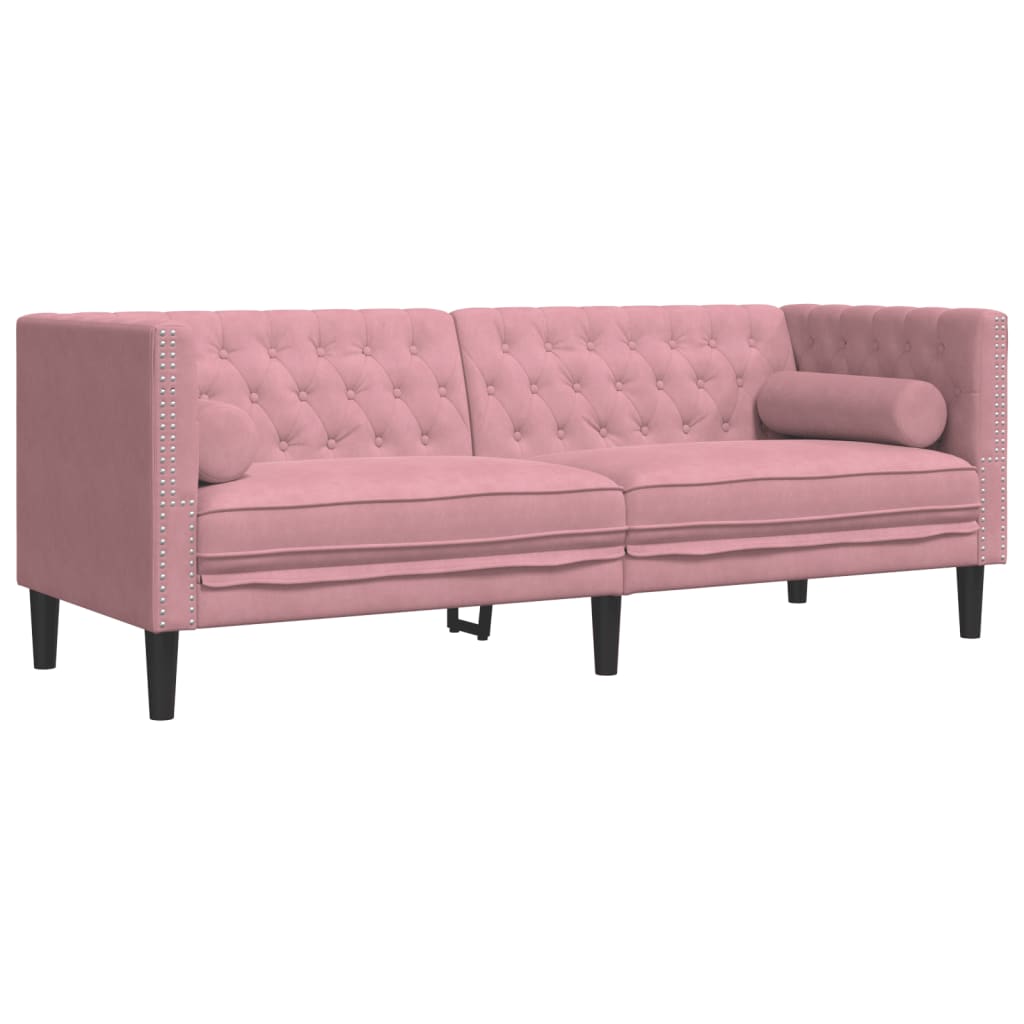 3-tlg. Chesterfield-Sofa-Set mit Nackenrollen Rosa Samt