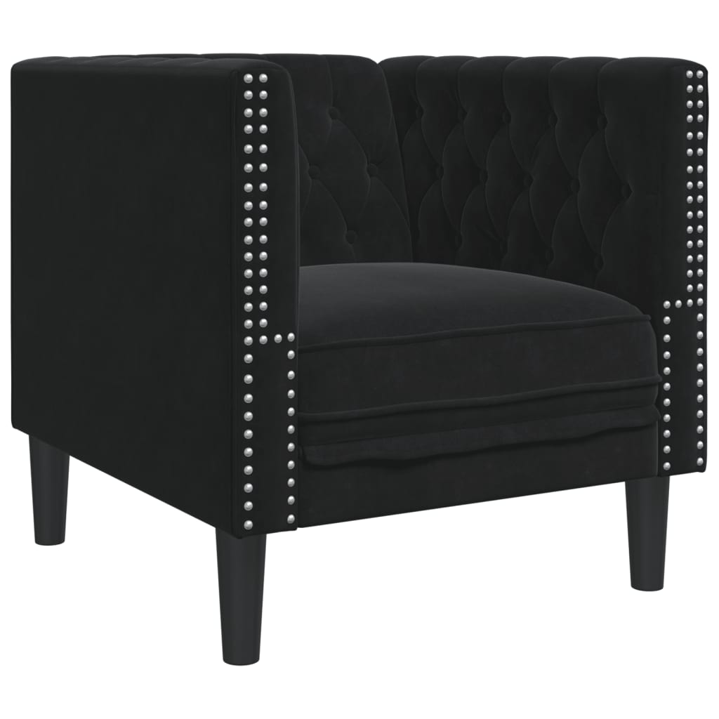 3-tlg. Chesterfield-Sofa-Set mit Nackenrollen Schwarz Samt