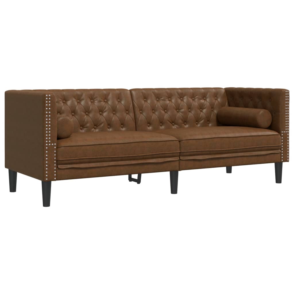 3-tlg. Chesterfield-Sofa-Set Braun Kunstleder Wildleder-Optik