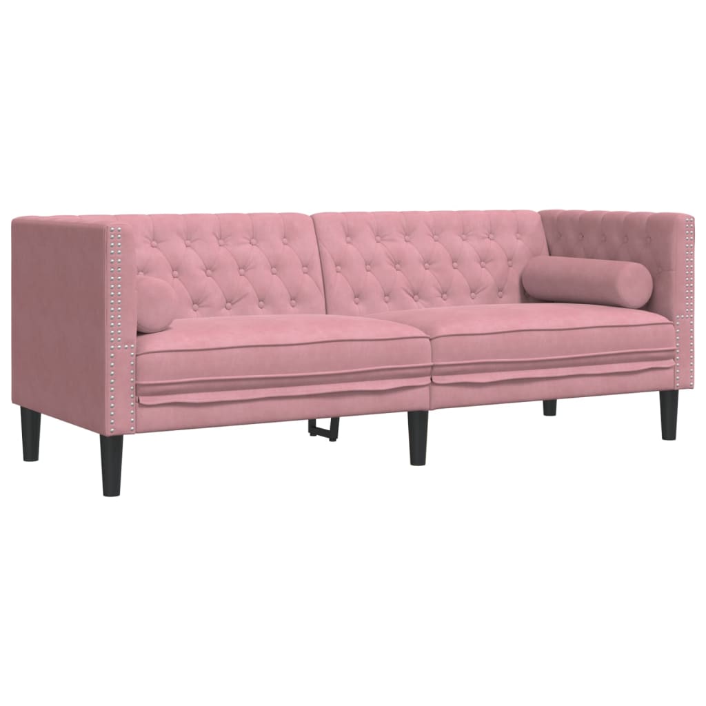 2-tlg. Chesterfield-Sofa-Set mit Nackenrollen Rosa Samt