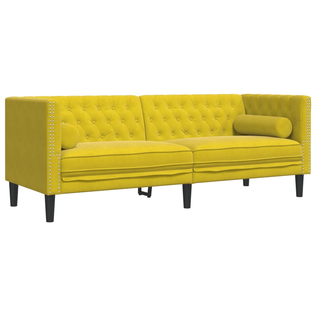 2-tlg. Chesterfield-Sofa-Set mit Nackenrollen Gelb Samt