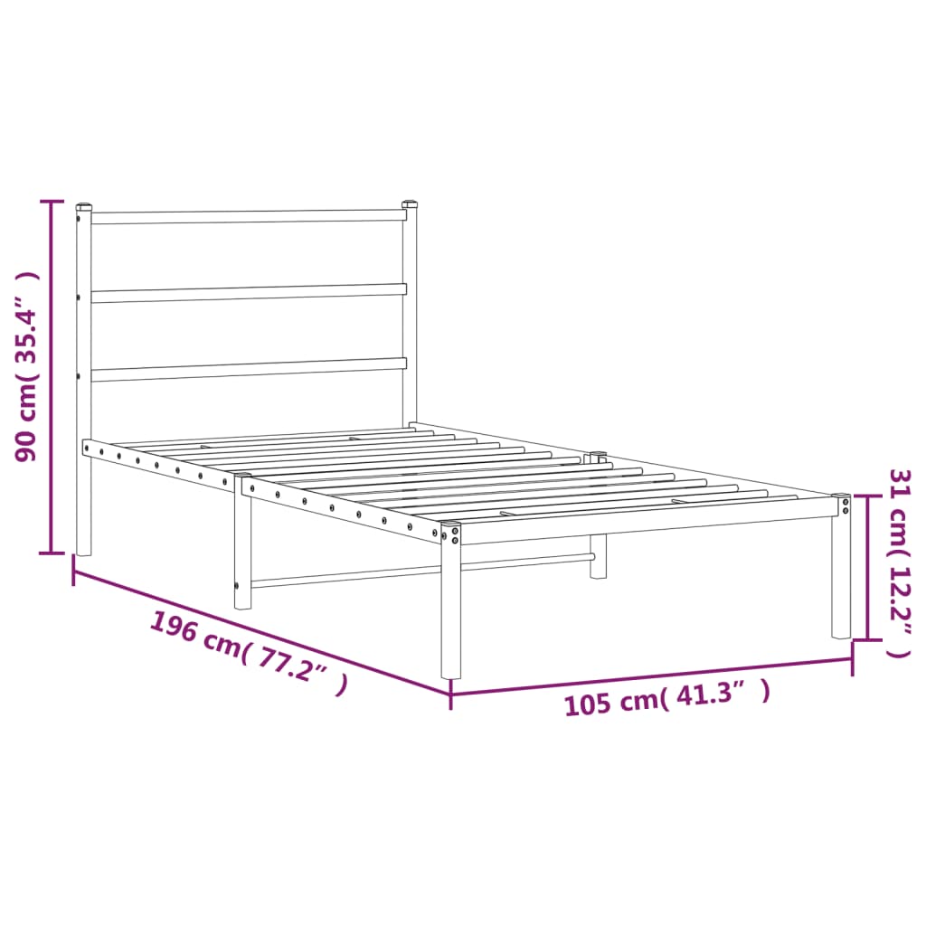 Bed frame with headboard metal black 100x190 cm