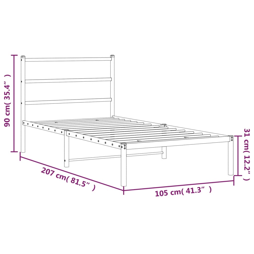 Bettgestell mit Kopfteil Metall Schwarz 100x200 cm
