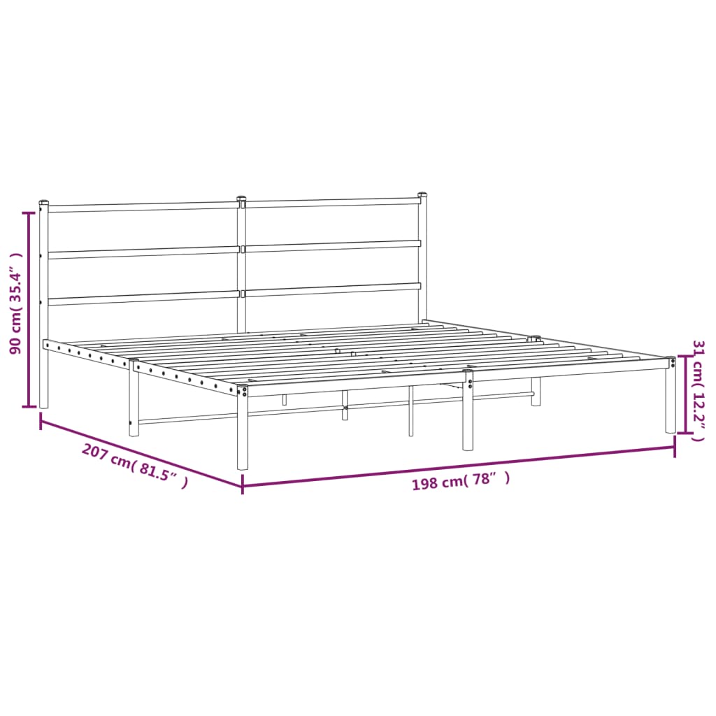 Bed frame with headboard metal black 193x203 cm