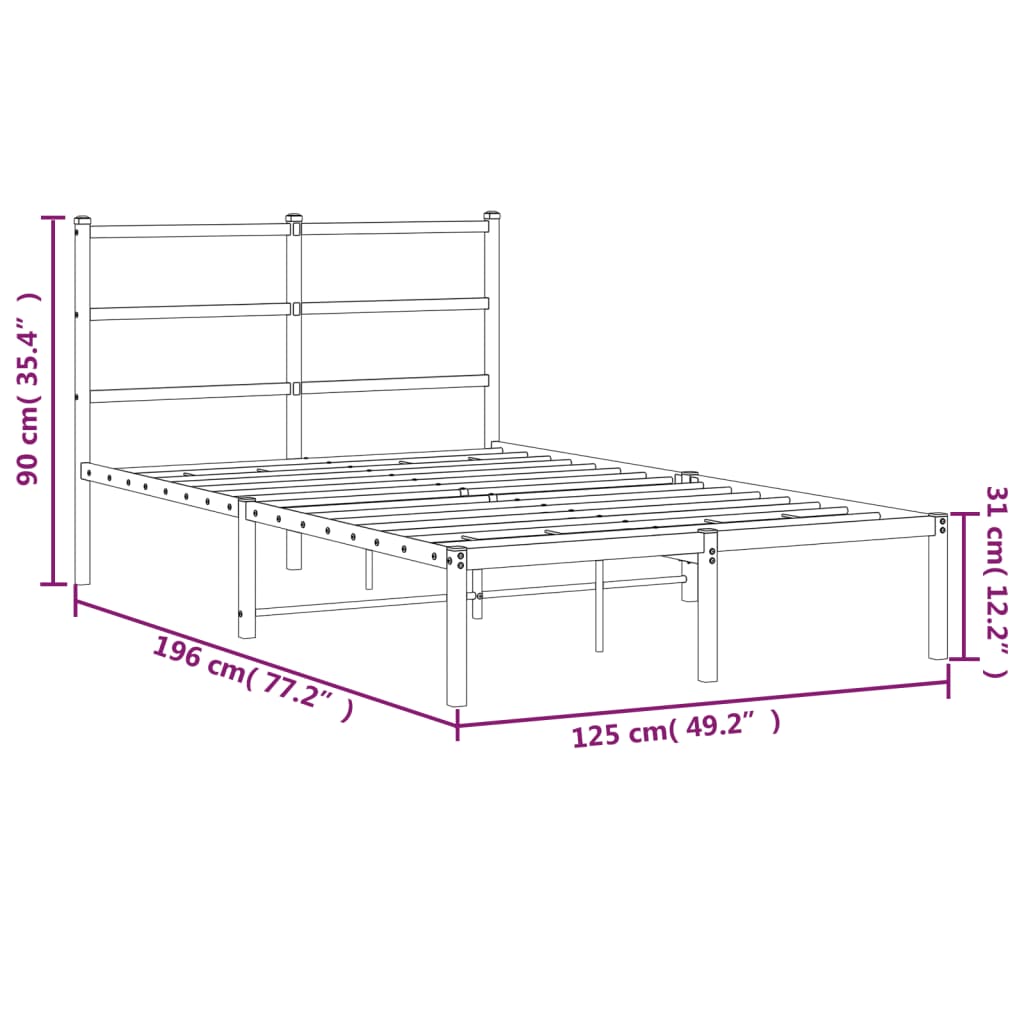 Bed frame with headboard metal white 120x190 cm