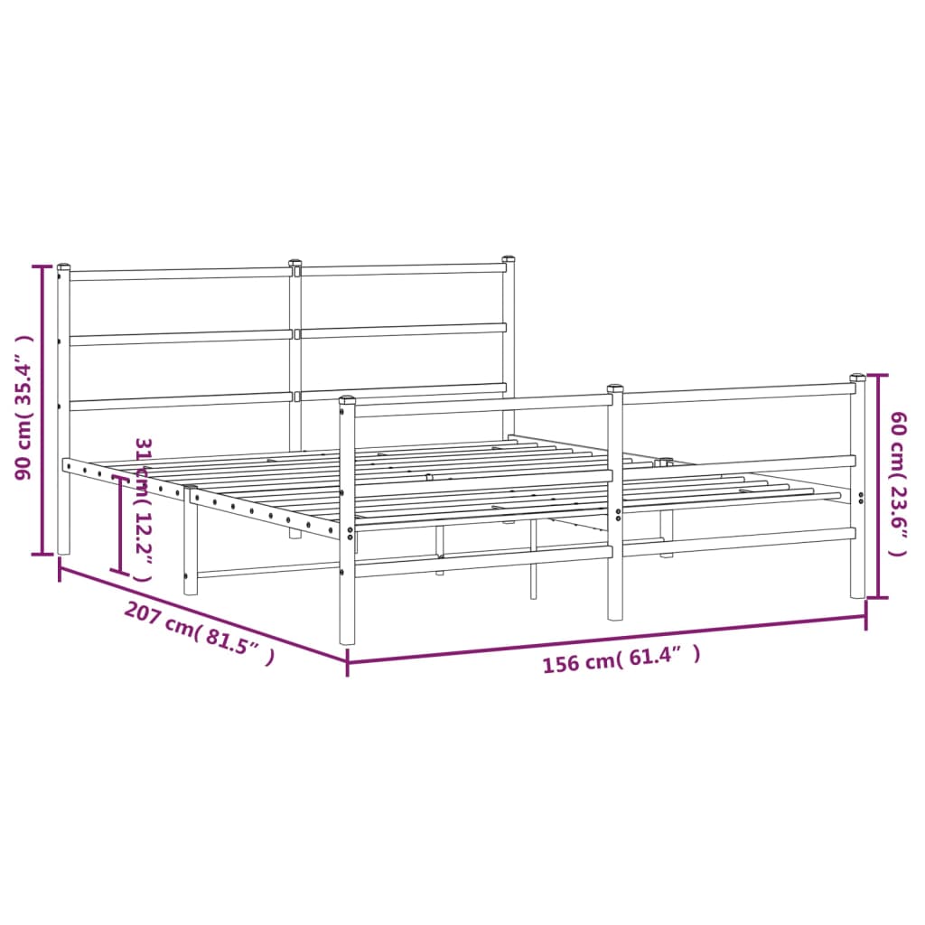 Bed frame with head and footboard metal white 150x200 cm