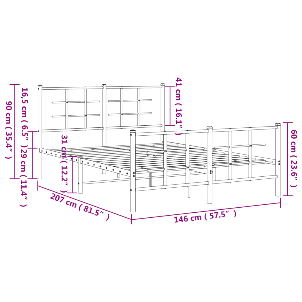 Bed frame with head and footboard metal white 140x200 cm