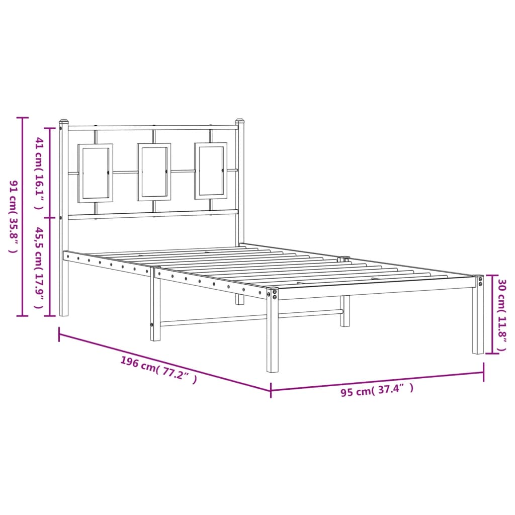 Bed frame with headboard metal black 90x190 cm