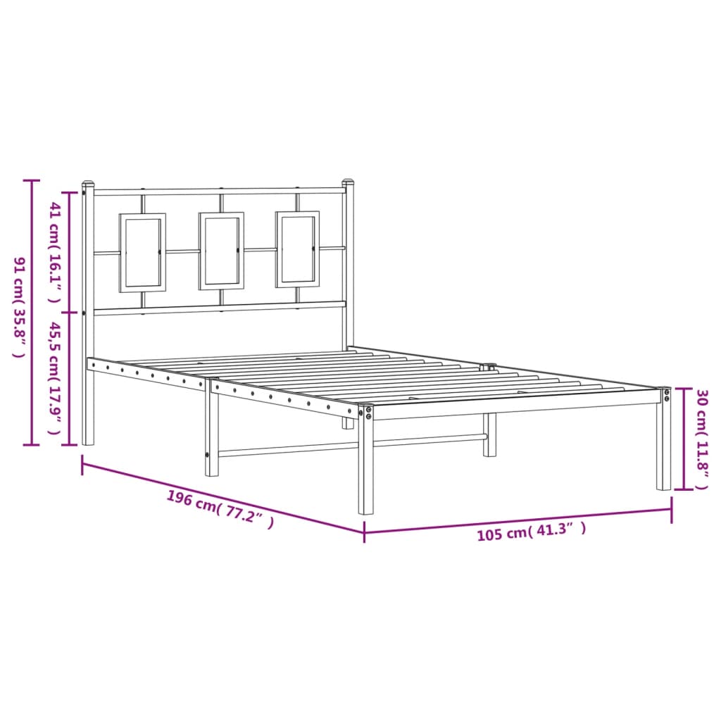 Bed frame with headboard metal black 100x190 cm