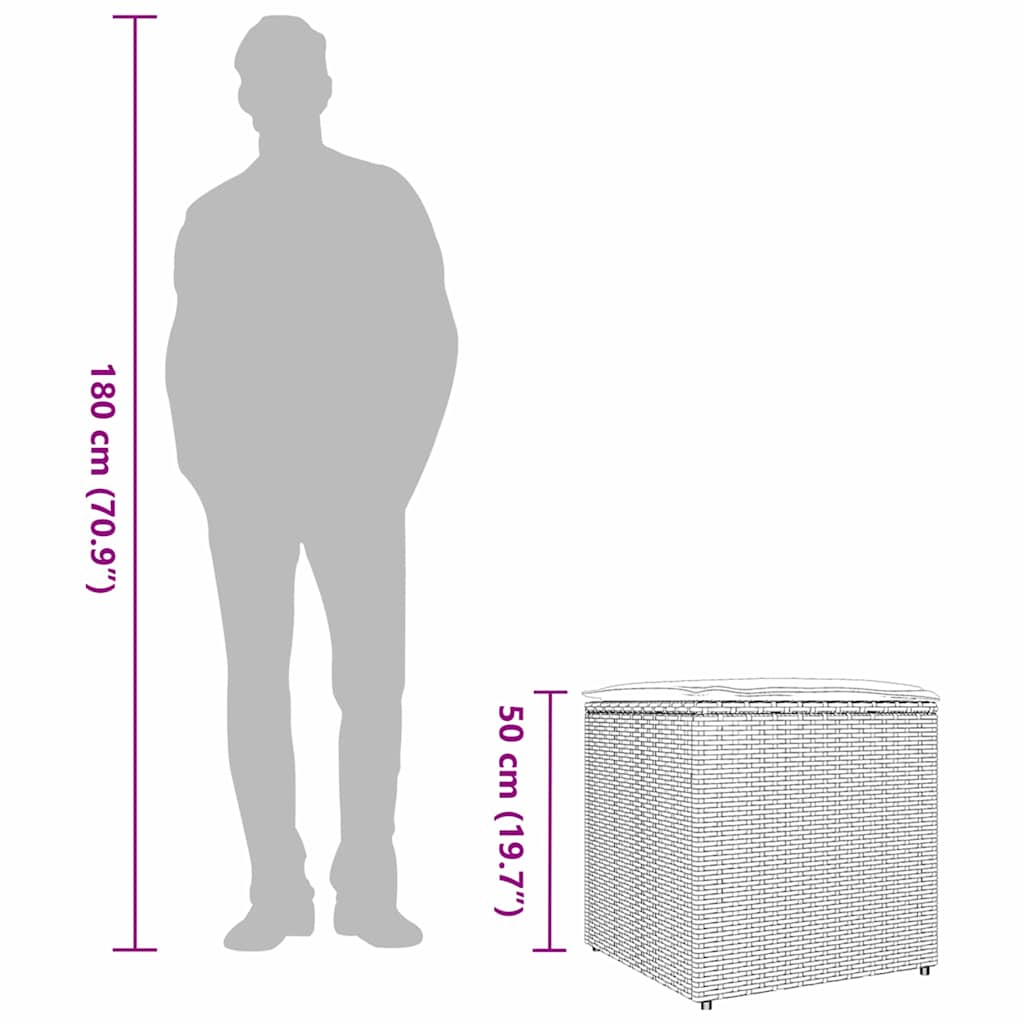 Kissenbox mit Speicher Grau 50 x 50 x 50 cm Poly-Rattan