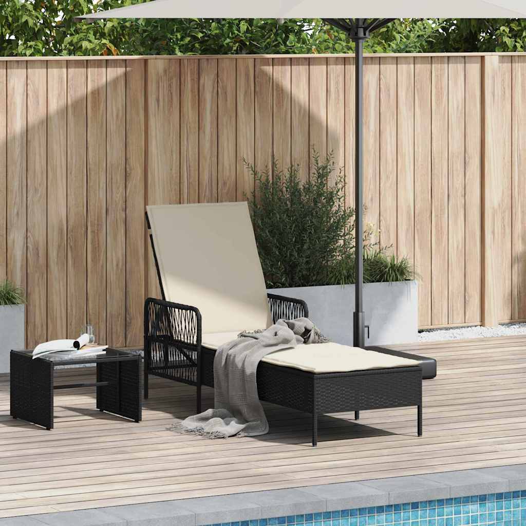 Chaise longue en rotin synthétique noir et crème 157 x 55 x 92 cm