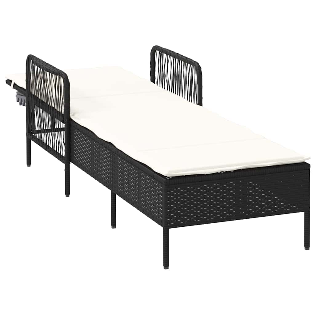 Chaise longue en rotin synthétique noir et crème 157 x 55 x 92 cm