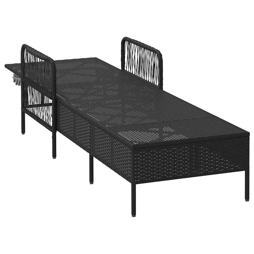 Chaise longue en rotin synthétique noir et crème 157 x 55 x 92 cm