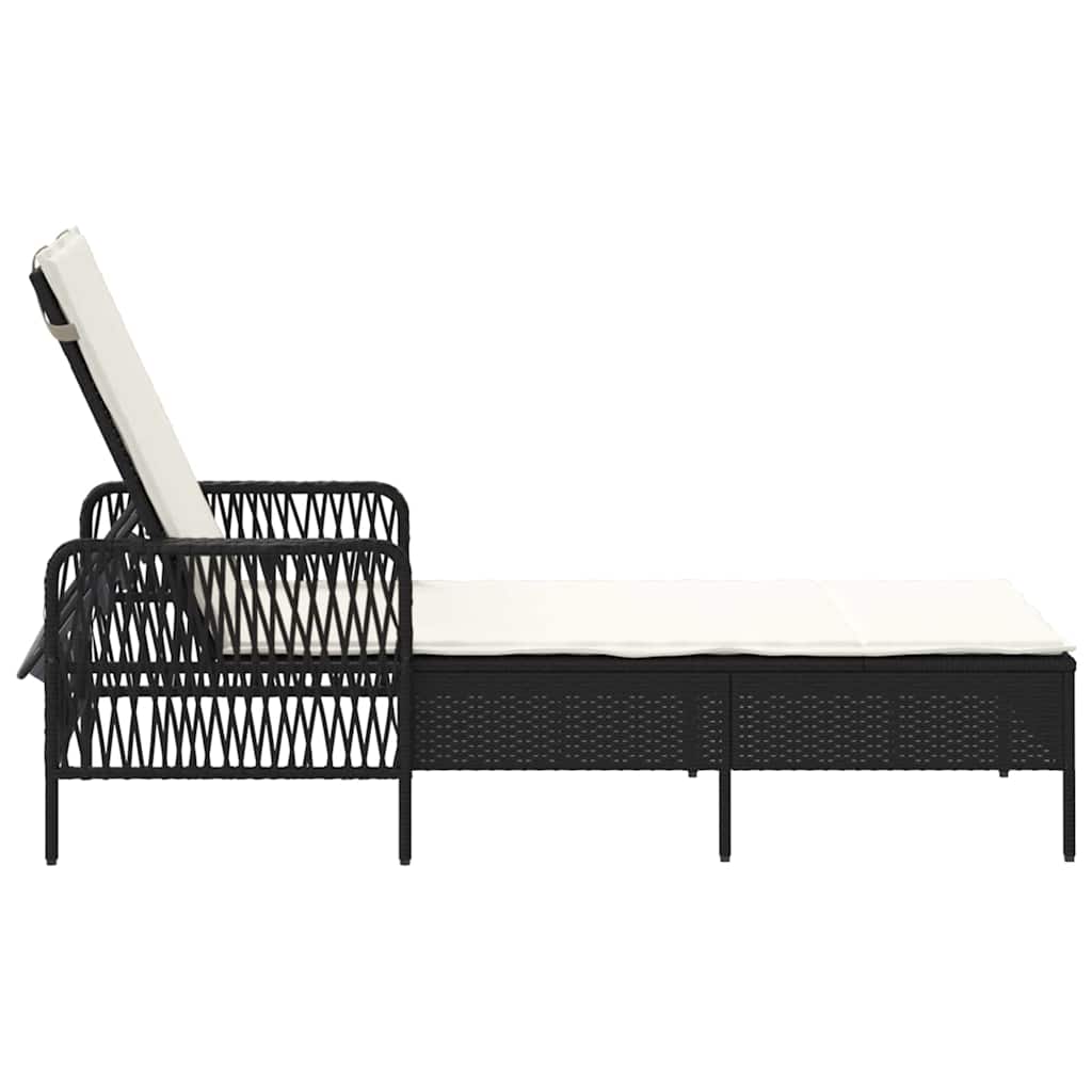 Chaise longue en rotin synthétique noir et crème 157 x 55 x 92 cm