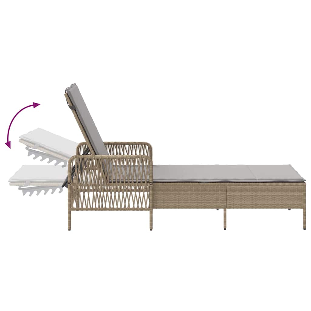 Sonnenliege mit Kissen Beige 157 x 55 x 92cm Poly-Rattan