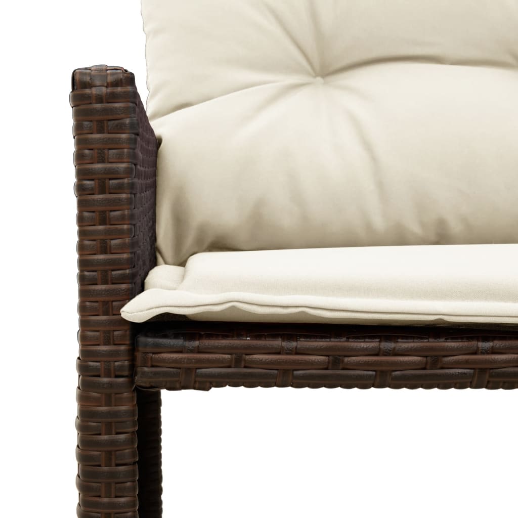L-shaped garden sofa with table and cushions brown poly rattan