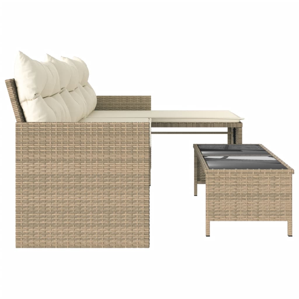 L-shaped garden sofa with table and cushions beige poly rattan