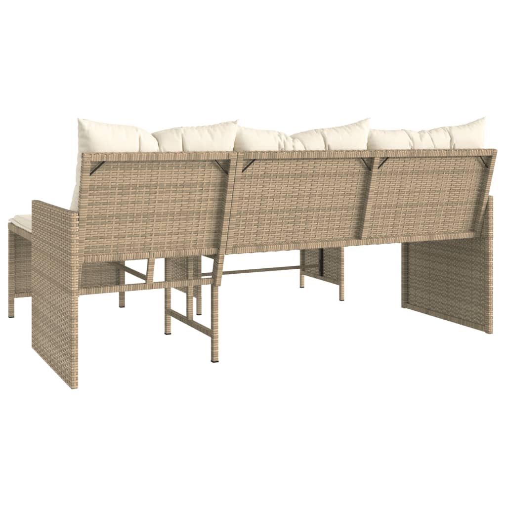 L-shaped garden sofa with table and cushions beige poly rattan