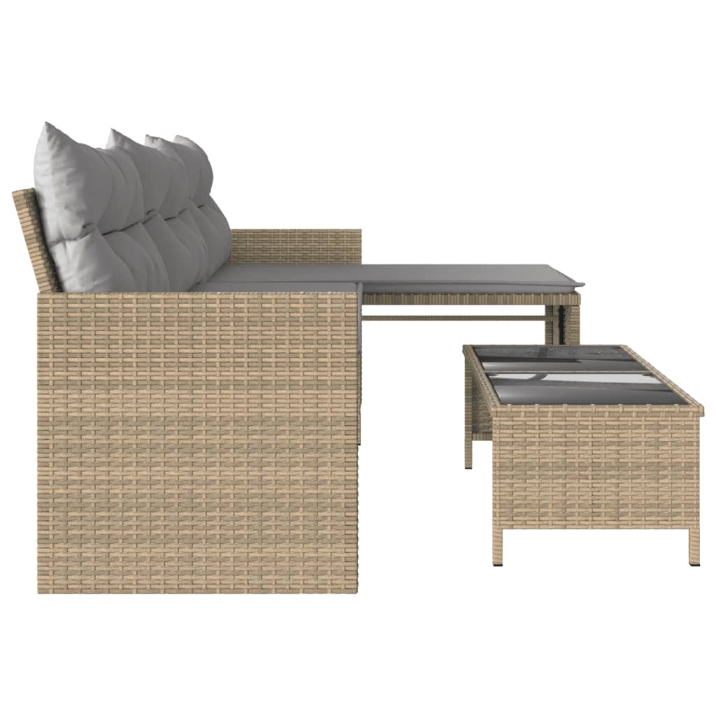 L-shaped garden sofa with table and cushions beige poly rattan