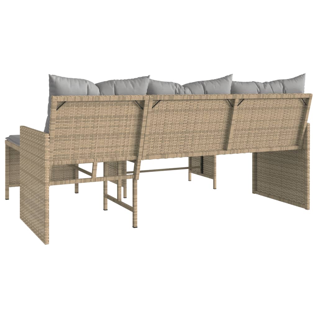 L-shaped garden sofa with table and cushions beige poly rattan