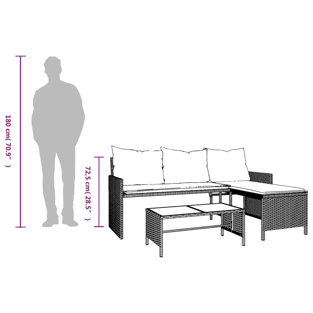 L-shaped garden sofa with table and cushions beige poly rattan