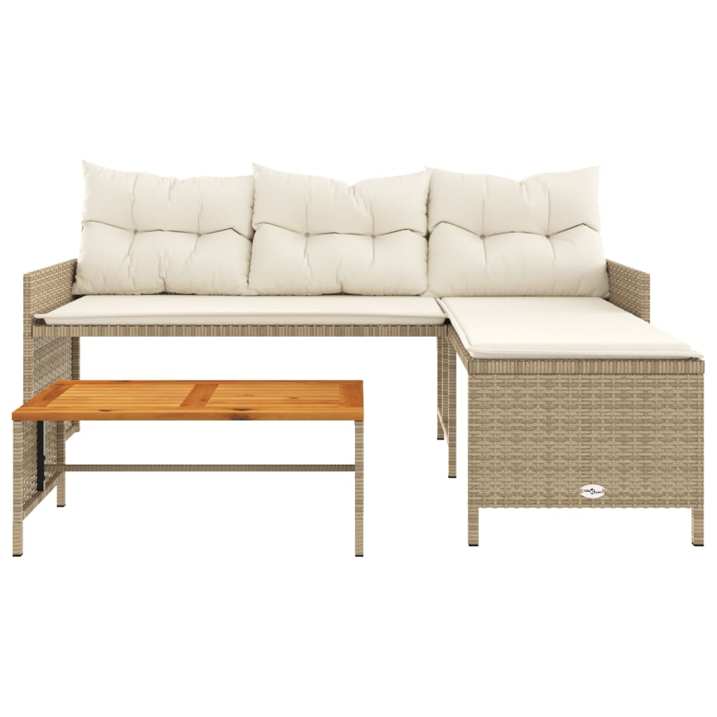 L-shaped garden sofa with table and cushions beige poly rattan