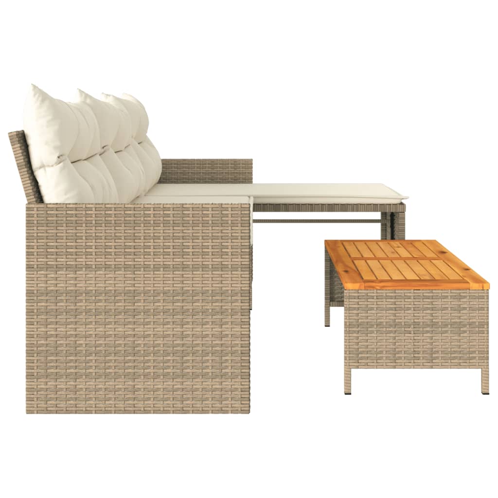 L-shaped garden sofa with table and cushions beige poly rattan