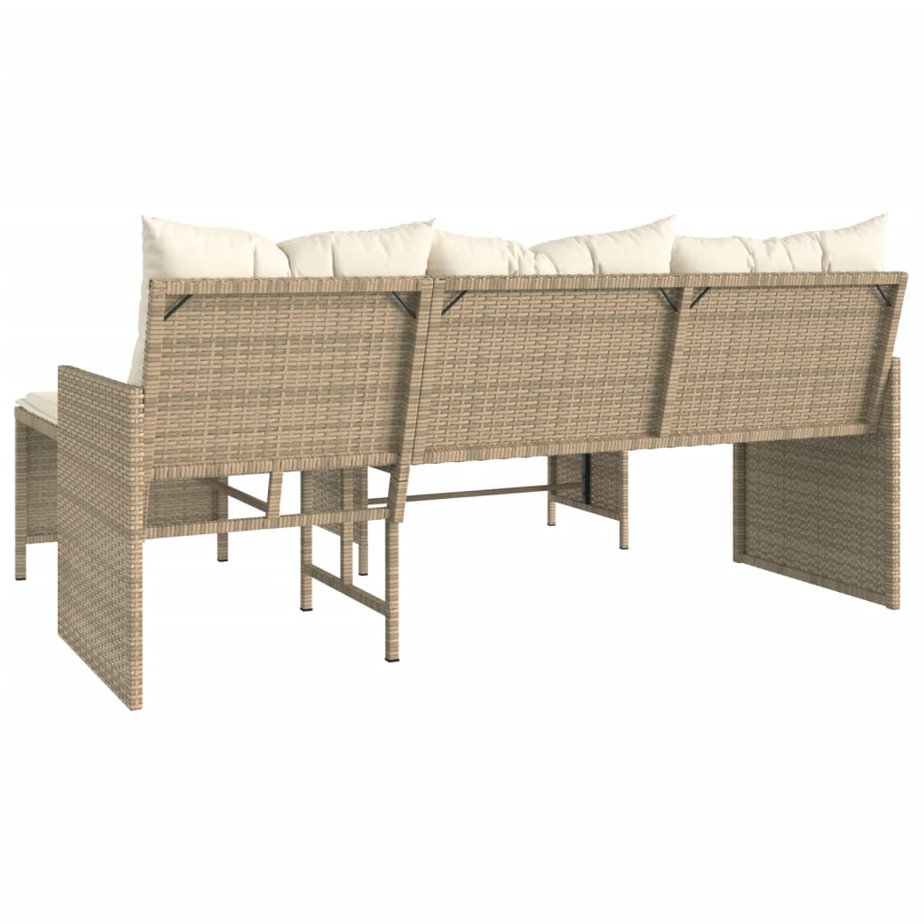 L-shaped garden sofa with table and cushions beige poly rattan